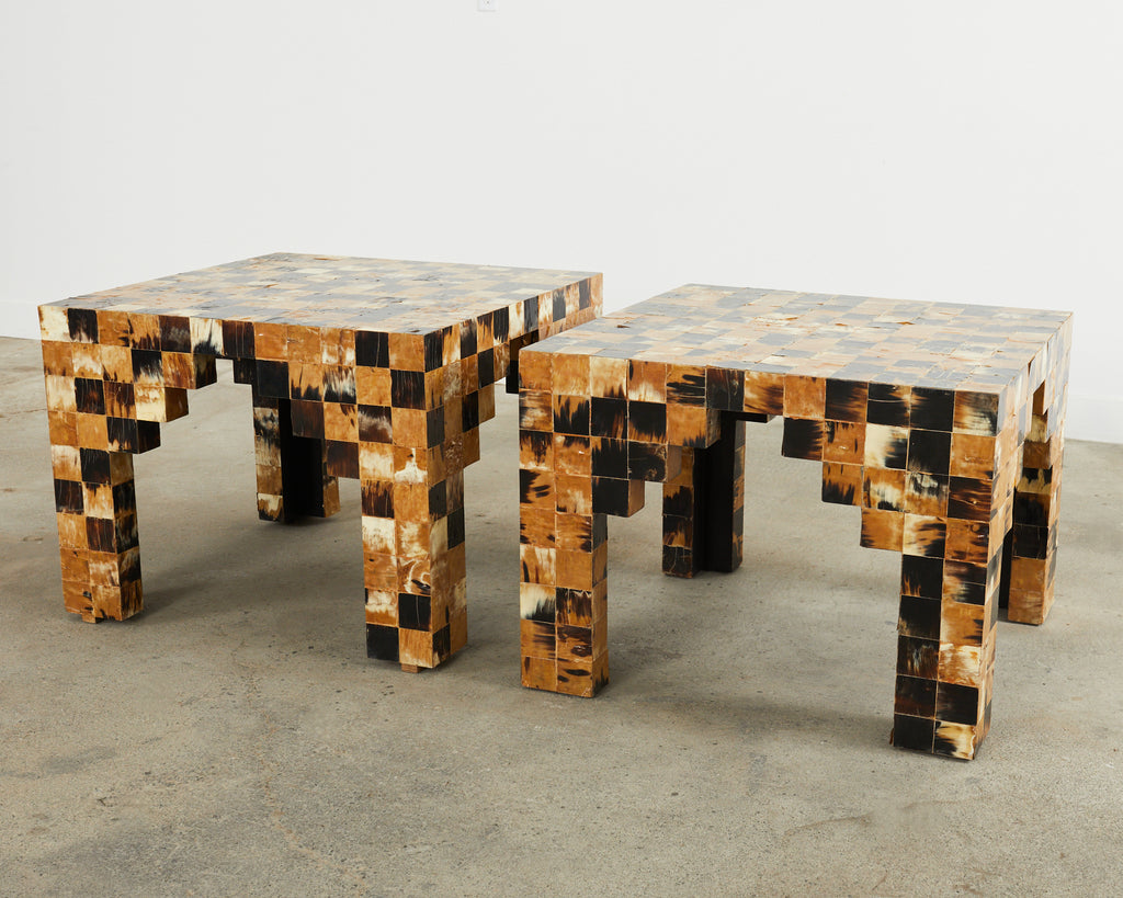 Pair of Tessellated Horn Block Tables Designed by Thomas Britt
