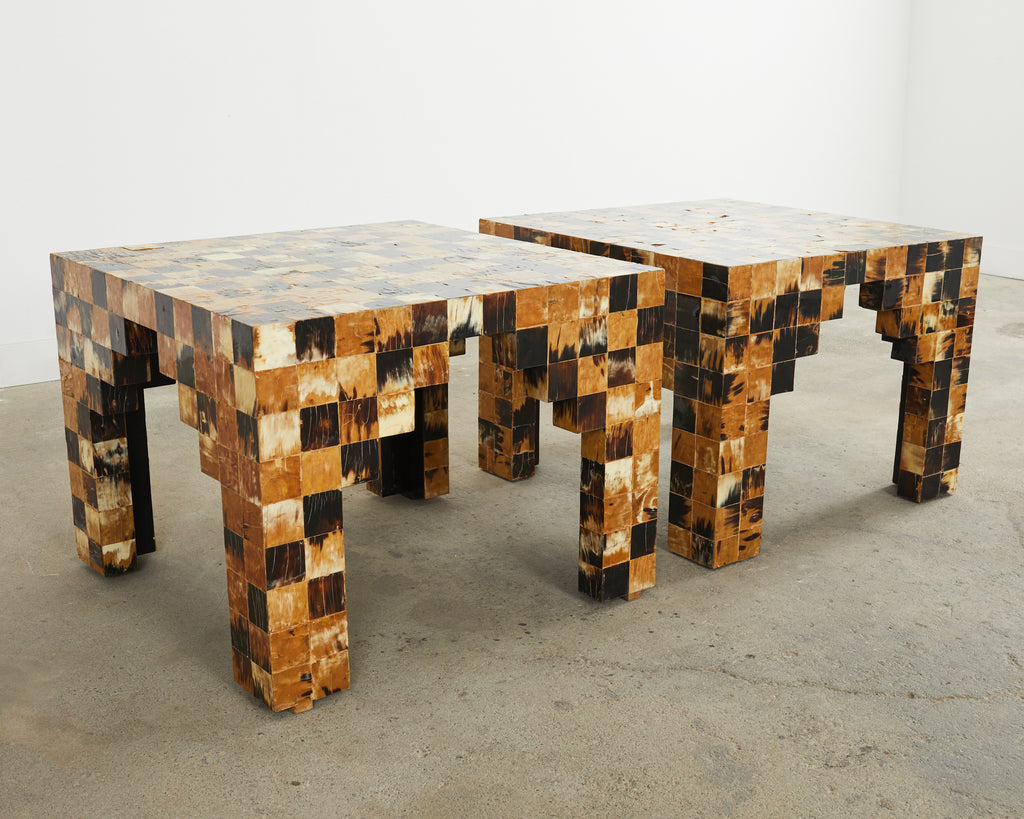 Pair of Tessellated Horn Block Tables Designed by Thomas Britt