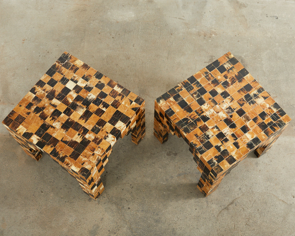 Pair of Tessellated Horn Block Tables Designed by Thomas Britt