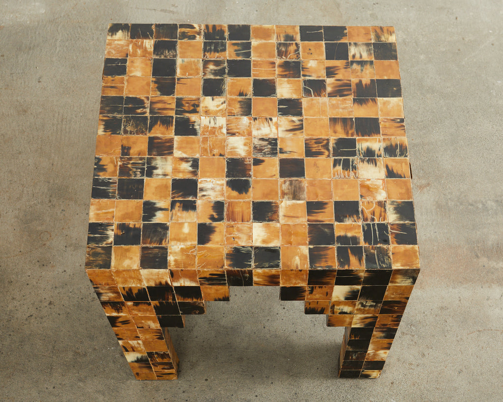 Pair of Tessellated Horn Block Tables Designed by Thomas Britt