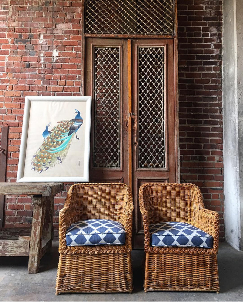 Japanese Showa Period Peacocks Painted on Silk