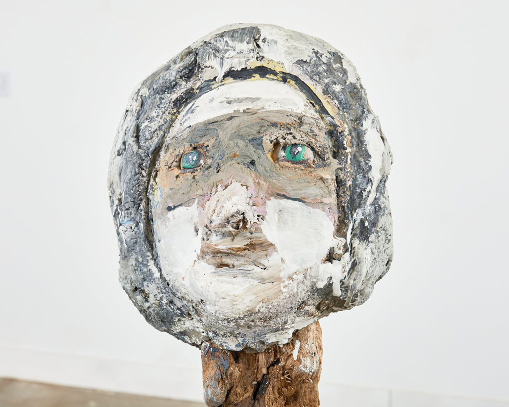 Ira Yeager Pierrot Clown Head Sculpture Mounted on Stand