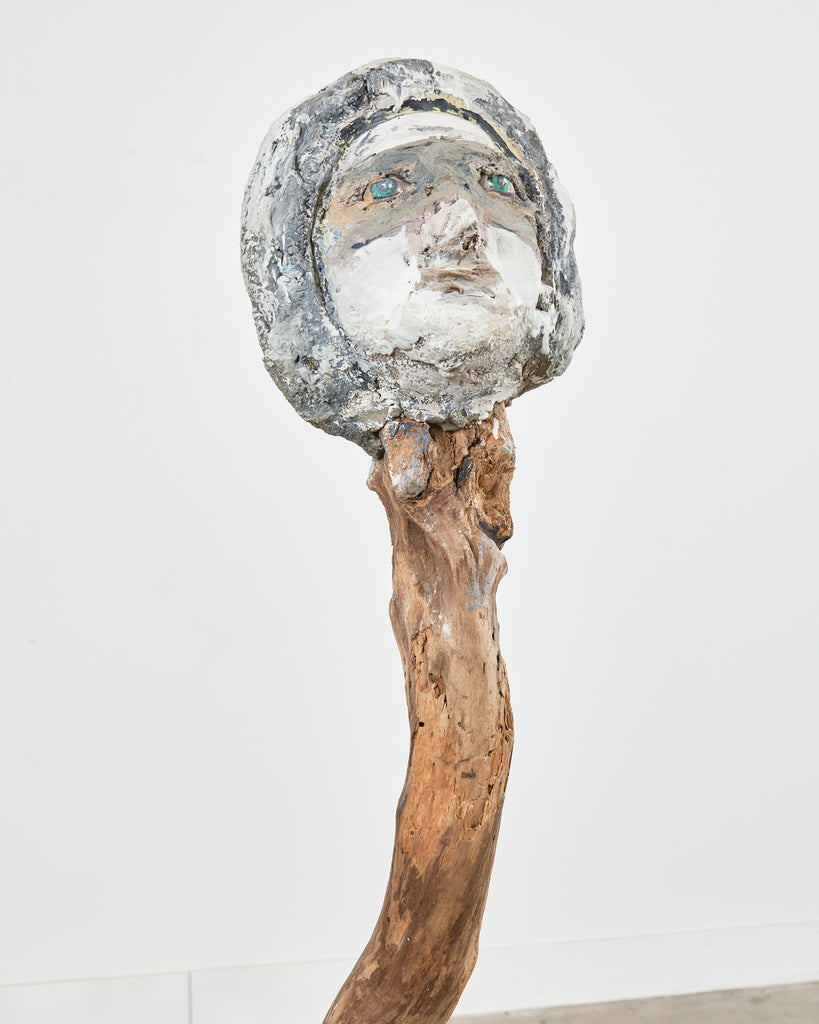 Ira Yeager Pierrot Clown Head Sculpture Mounted on Stand