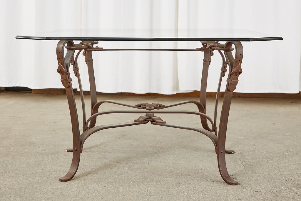 Adnet Hermes Style Faux Leather Iron Strap Cocktail Table