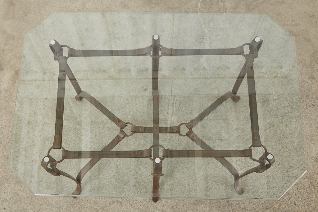 Adnet Hermes Style Faux Leather Iron Strap Cocktail Table