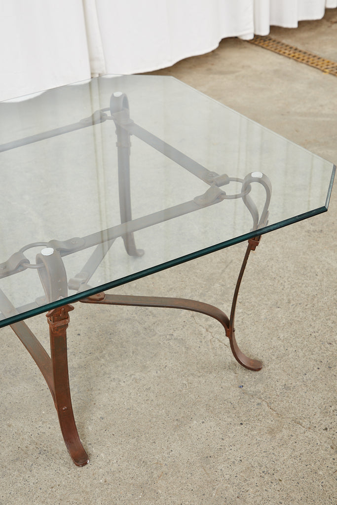 Adnet Hermes Style Faux Leather Iron Strap Cocktail Table