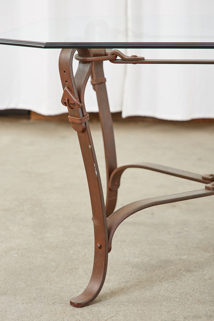 Adnet Hermes Style Faux Leather Iron Strap Cocktail Table