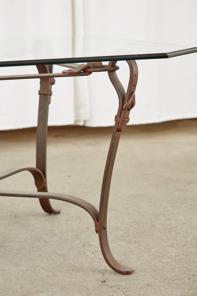 Adnet Hermes Style Faux Leather Iron Strap Cocktail Table
