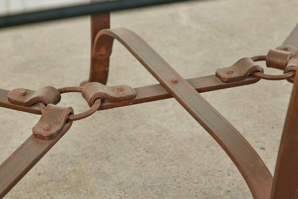 Adnet Hermes Style Faux Leather Iron Strap Cocktail Table