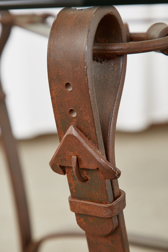 Adnet Hermes Style Faux Leather Iron Strap Cocktail Table