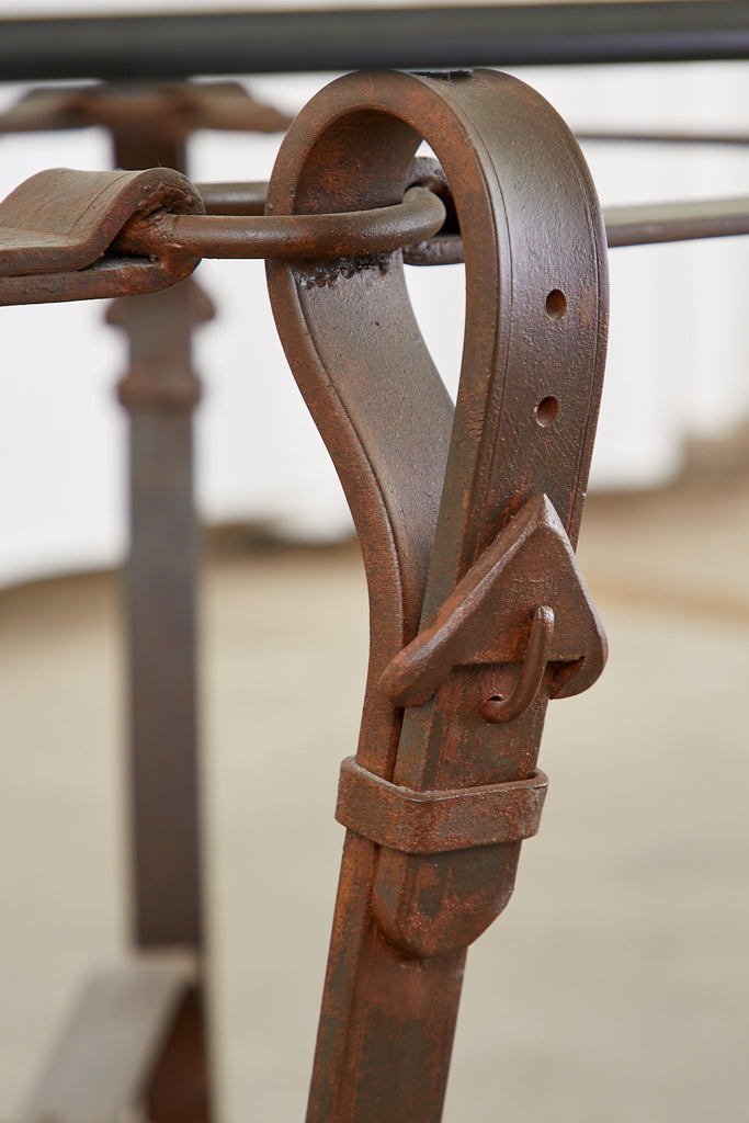 Adnet Hermes Style Faux Leather Iron Strap Cocktail Table