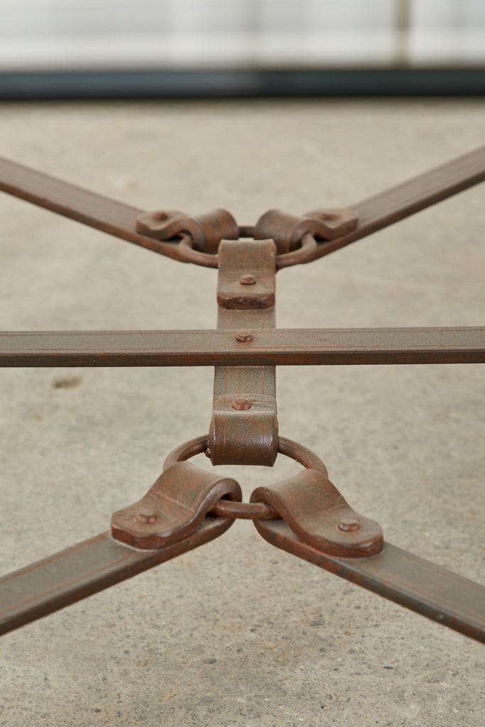 Adnet Hermes Style Faux Leather Iron Strap Cocktail Table