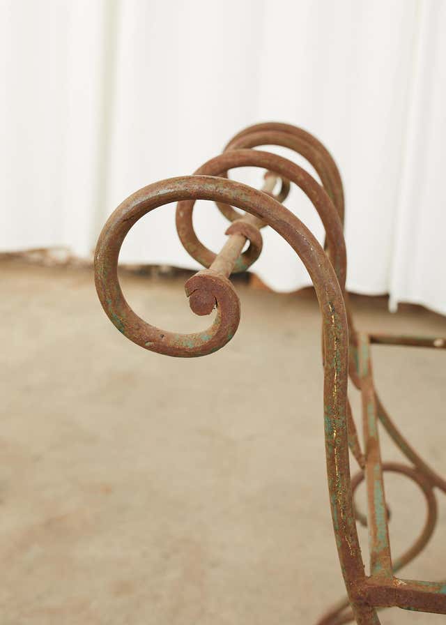 Pair of Hollywood Regency Wrought Iron Curule Benches