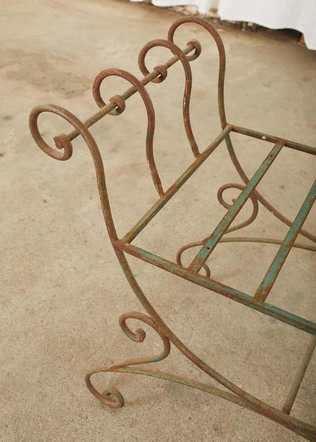Pair of Hollywood Regency Wrought Iron Curule Benches