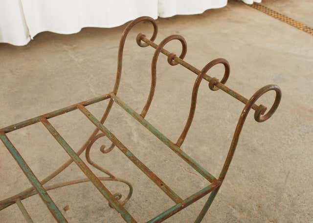 Pair of Hollywood Regency Wrought Iron Curule Benches