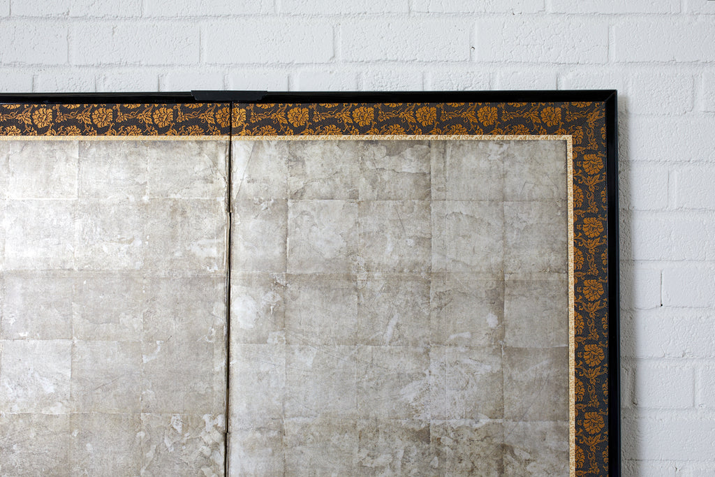 Pair of Japanese Edo Screens Chrysanthemums Along Fence