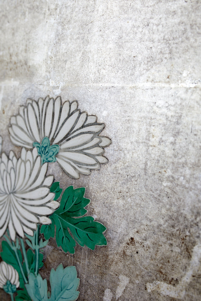 Pair of Japanese Edo Screens Chrysanthemums Along Fence