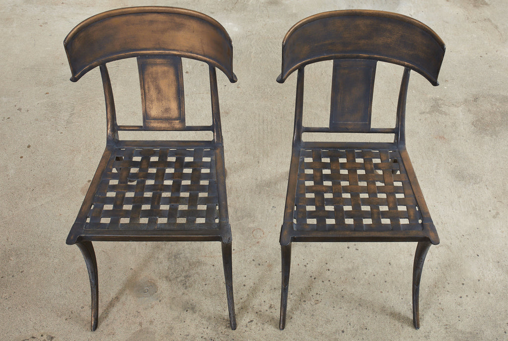 Set of Four Michael Taylor Bronzed Metal Klismos Garden Chairs
