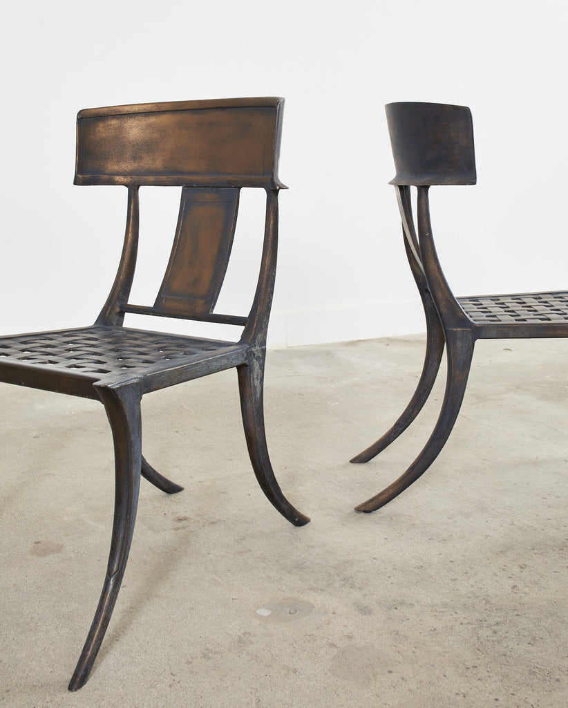 Set of Four Michael Taylor Bronzed Metal Klismos Garden Chairs