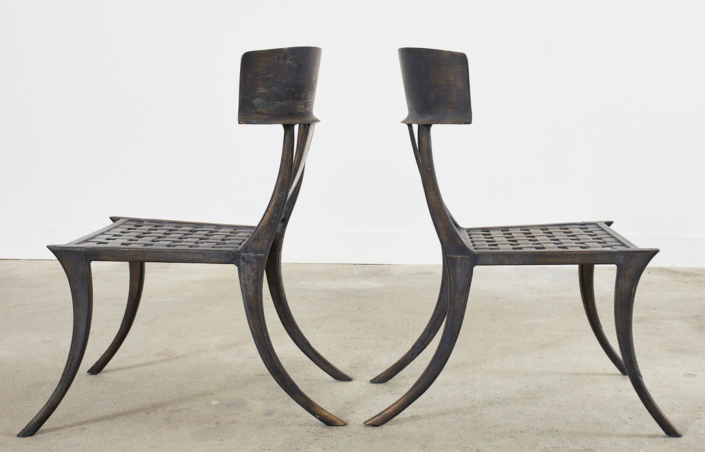Set of Four Michael Taylor Bronzed Metal Klismos Garden Chairs
