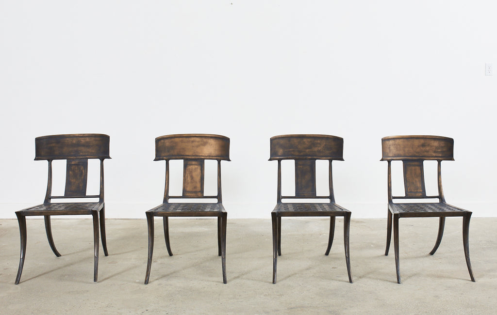 Set of Four Michael Taylor Bronzed Metal Klismos Garden Chairs