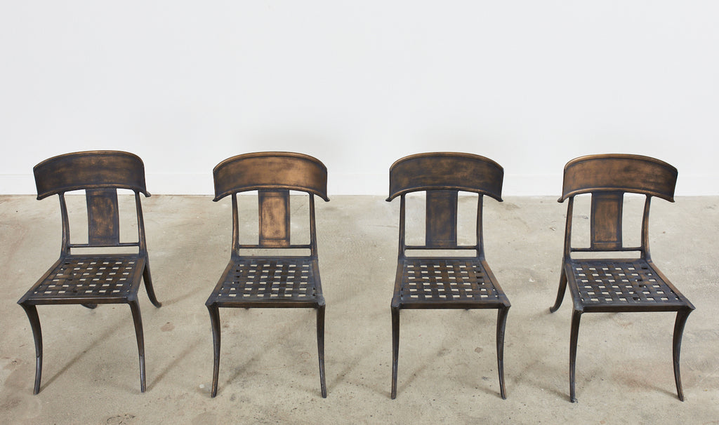 Set of Four Michael Taylor Bronzed Metal Klismos Garden Chairs