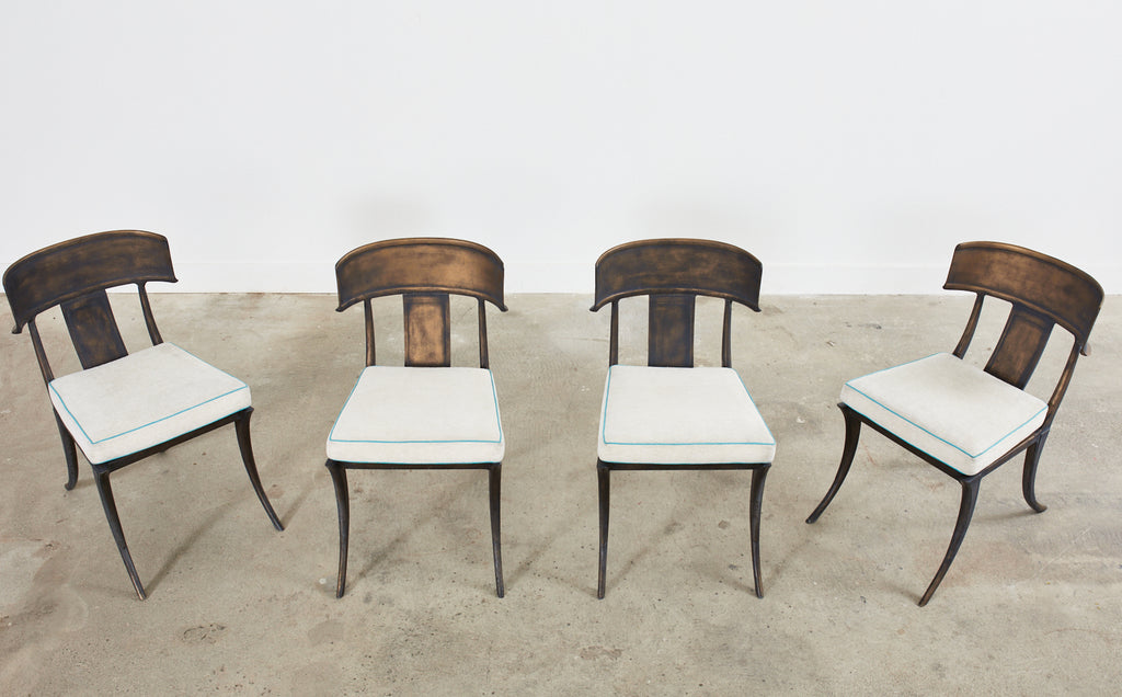 Set of Four Michael Taylor Bronzed Metal Klismos Garden Chairs
