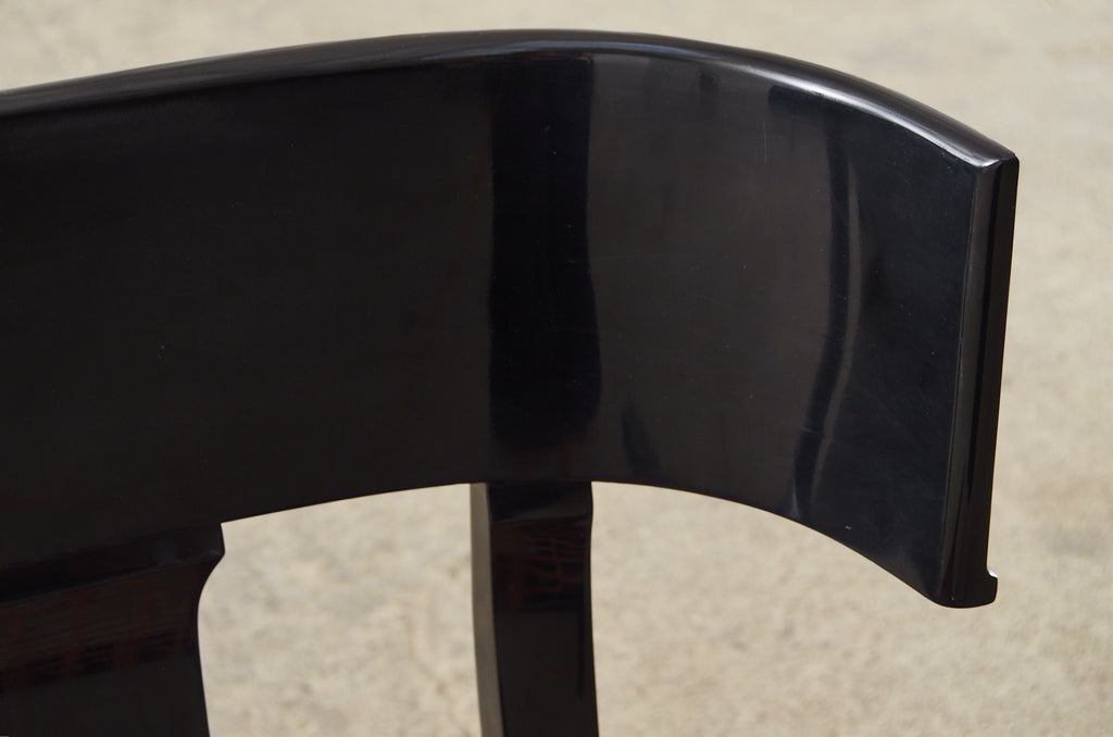 Pair of Ebonized Leather Rope Klismos Chairs After Robsjohn-Gibbings