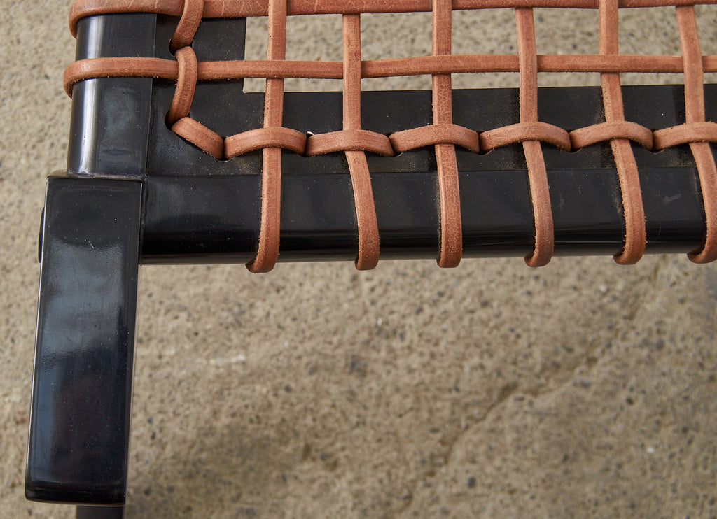 Pair of Ebonized Leather Rope Klismos Chairs After Robsjohn-Gibbings