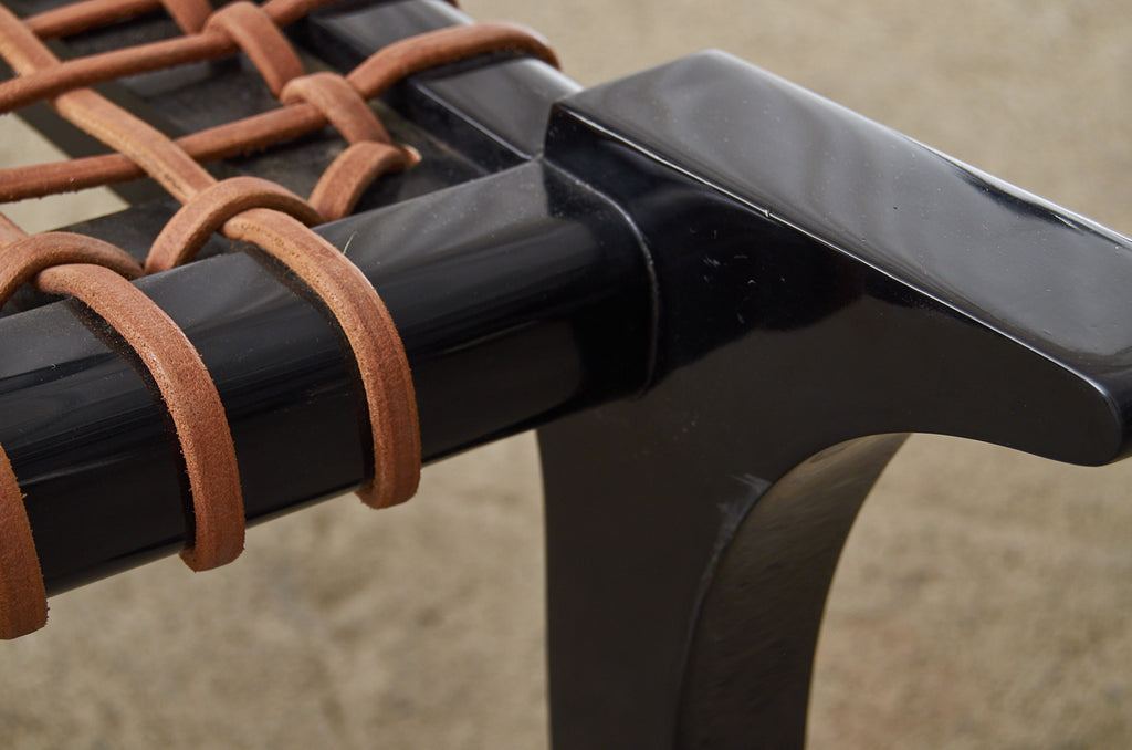 Pair of Ebonized Leather Rope Klismos Chairs After Robsjohn-Gibbings