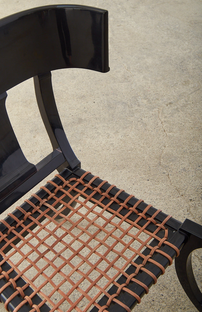 Pair of Ebonized Leather Rope Klismos Chairs After Robsjohn-Gibbings