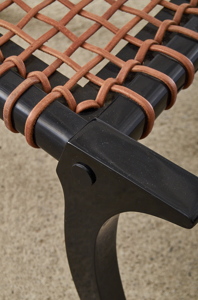 Pair of Ebonized Leather Rope Klismos Chairs After Robsjohn-Gibbings