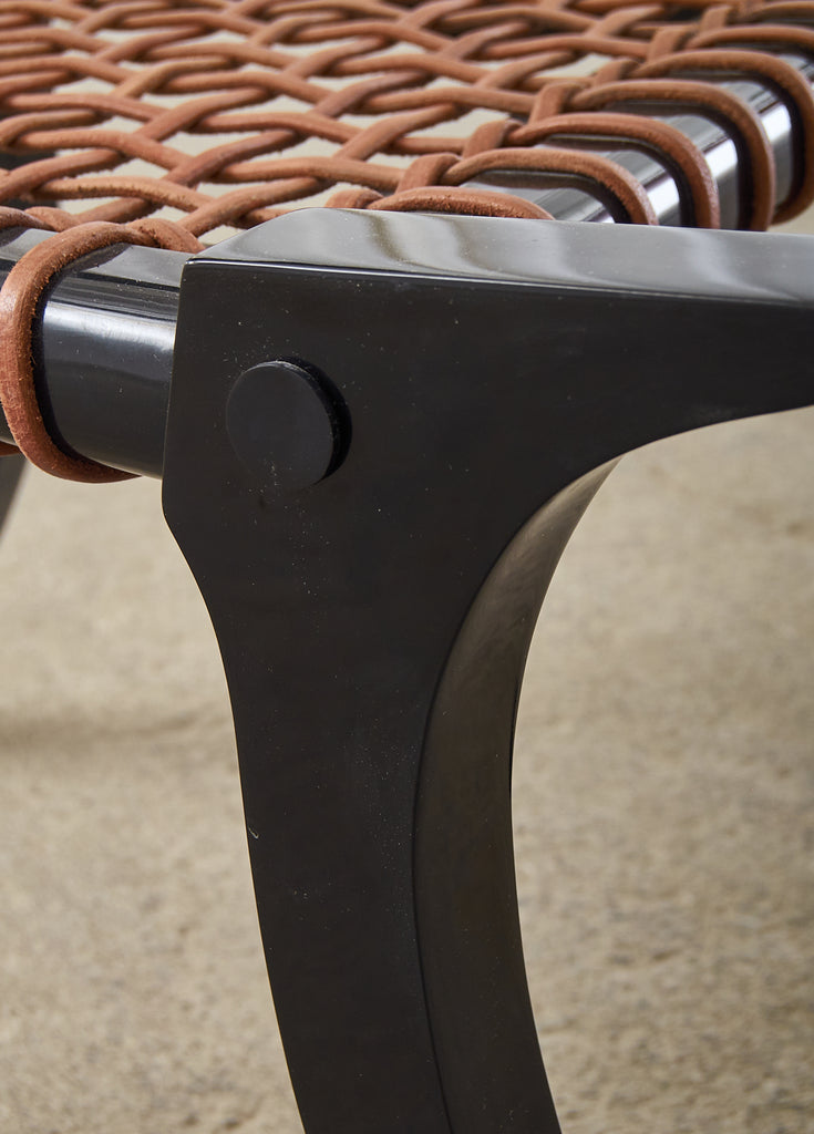 Pair of Ebonized Leather Rope Klismos Chairs After Robsjohn-Gibbings