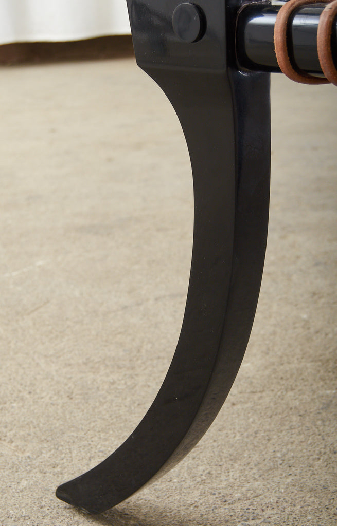 Pair of Ebonized Leather Rope Klismos Chairs After Robsjohn-Gibbings