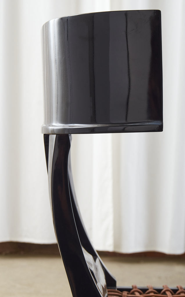 Pair of Ebonized Leather Rope Klismos Chairs After Robsjohn-Gibbings