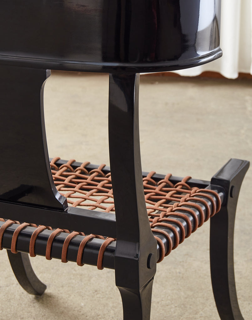 Pair of Ebonized Leather Rope Klismos Chairs After Robsjohn-Gibbings