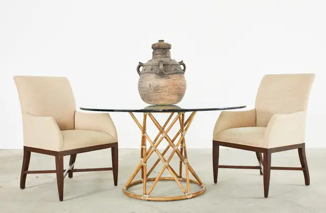 McGuire Organic Modern Rattan Pedestal Dining Table