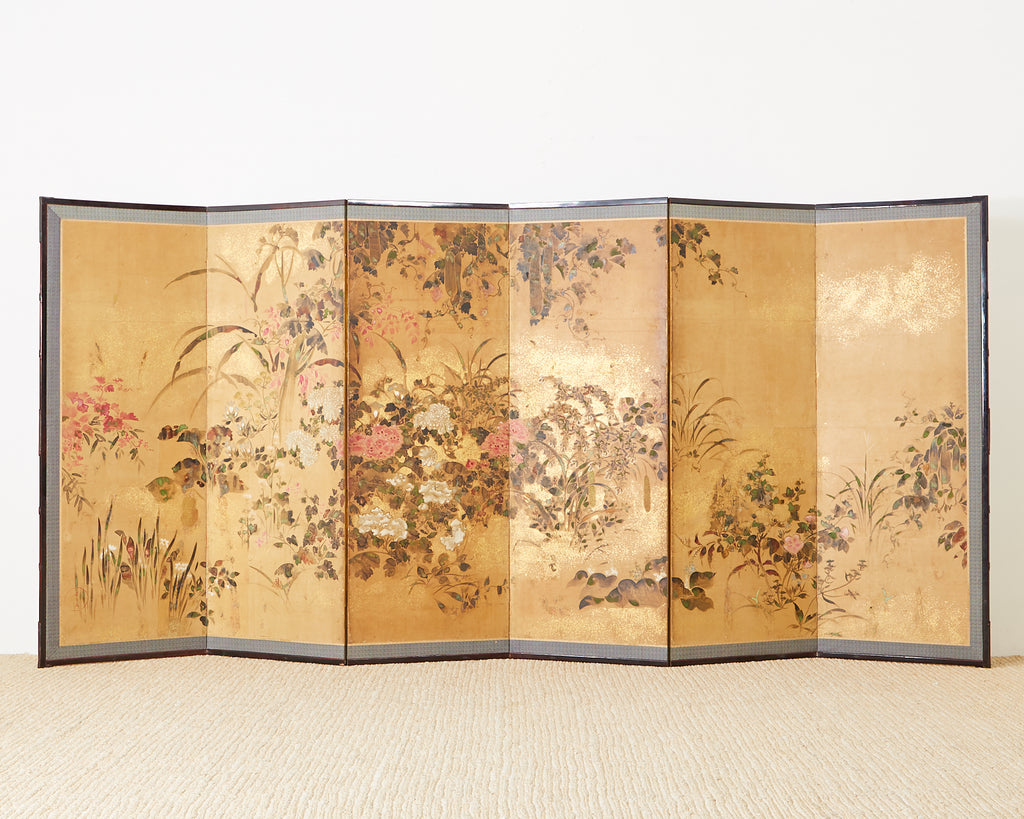 Pair of Japanese Edo Rinpa School Screens after Sostesu
