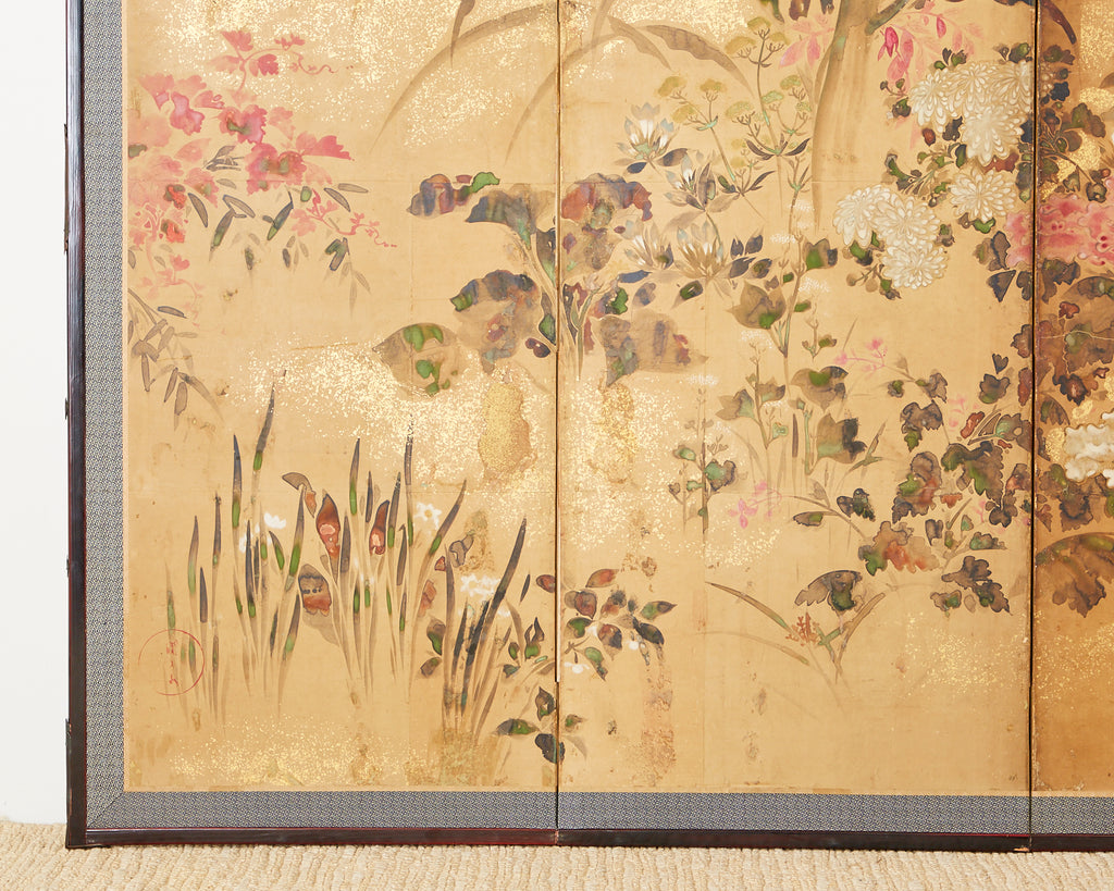 Pair of Japanese Edo Rinpa School Screens after Sostesu