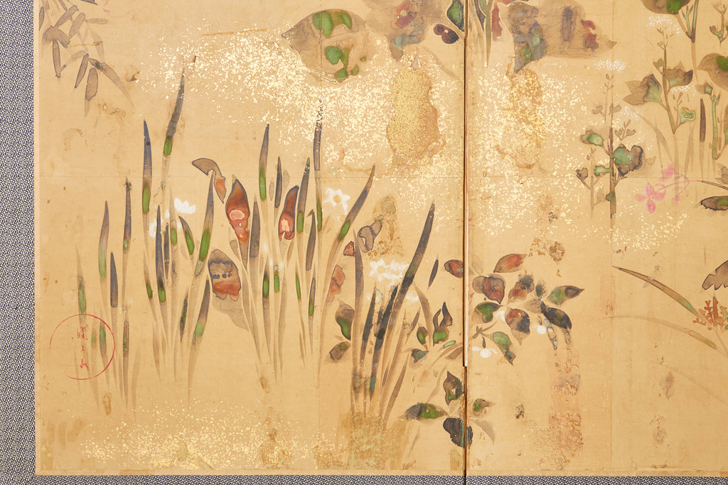 Pair of Japanese Edo Rinpa School Screens after Sostesu