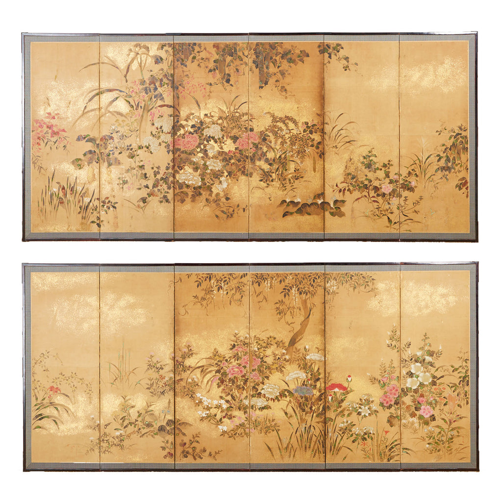 Pair of Japanese Edo Rinpa School Screens after Tawaraya Sōtatsu