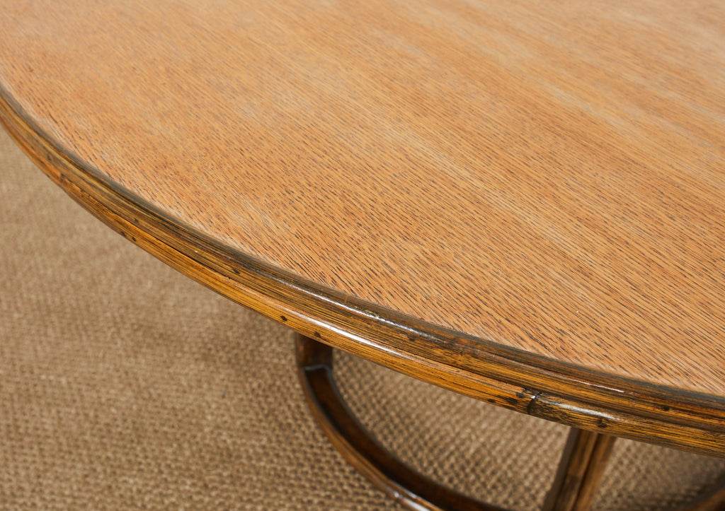 McGuire Organic Modern Round Rattan Oak Dining Table