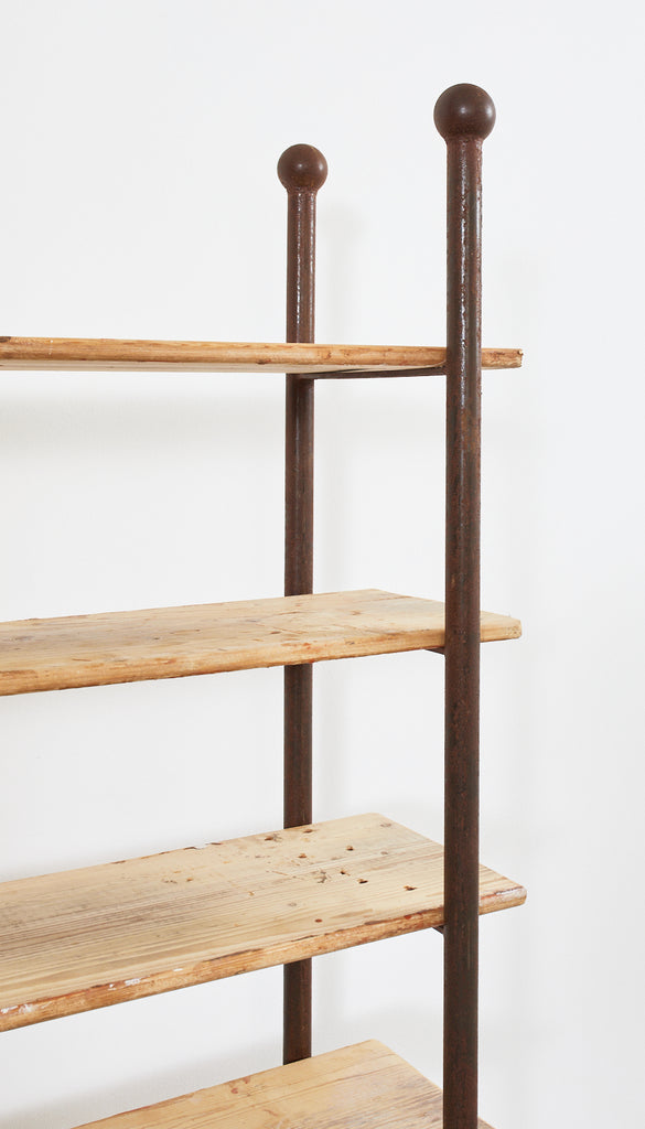 Pair of Patinated Iron and Pine Bakers Rack or Bookshelves