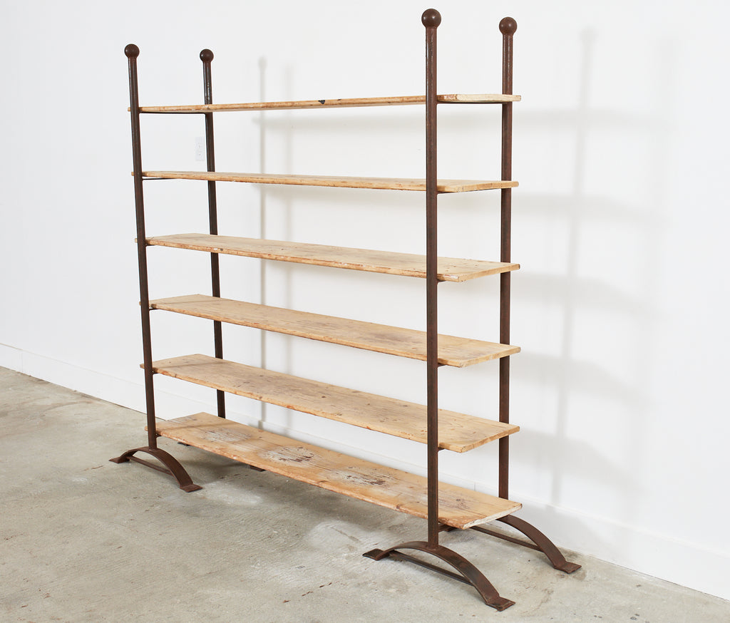 Pair of Patinated Iron and Pine Bakers Rack or Bookshelves