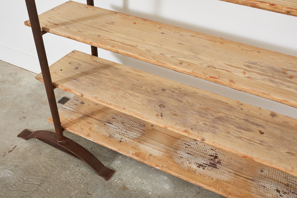 Pair of Patinated Iron and Pine Bakers Rack or Bookshelves