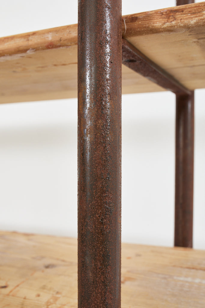 Pair of Patinated Iron and Pine Bakers Rack or Bookshelves