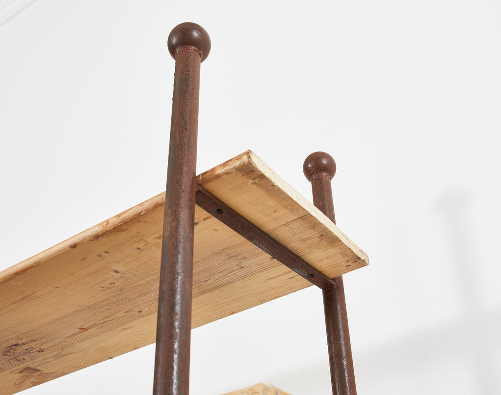 Pair of Patinated Iron and Pine Bakers Rack or Bookshelves