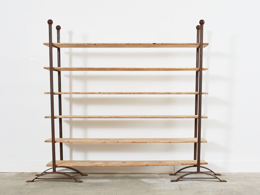 Pair of Patinated Iron and Pine Bakers Rack or Bookshelves