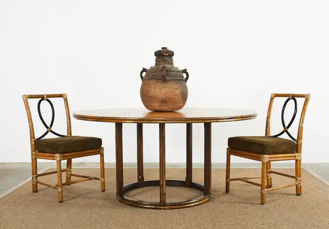 McGuire Organic Modern Round Rattan Oak Dining Table