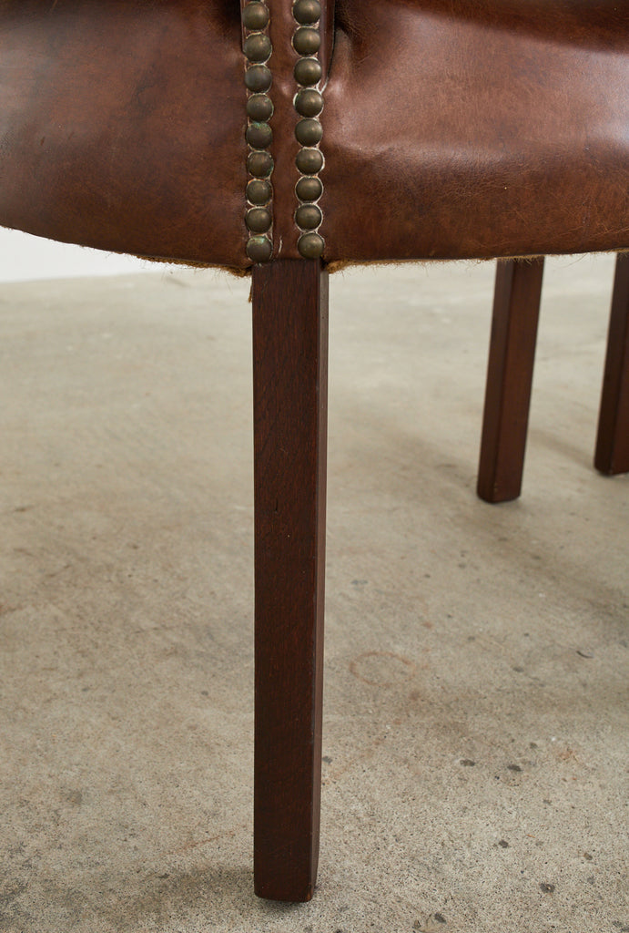 Set of Four Christian Audigier Cigar Leather Monogram Club Chairs